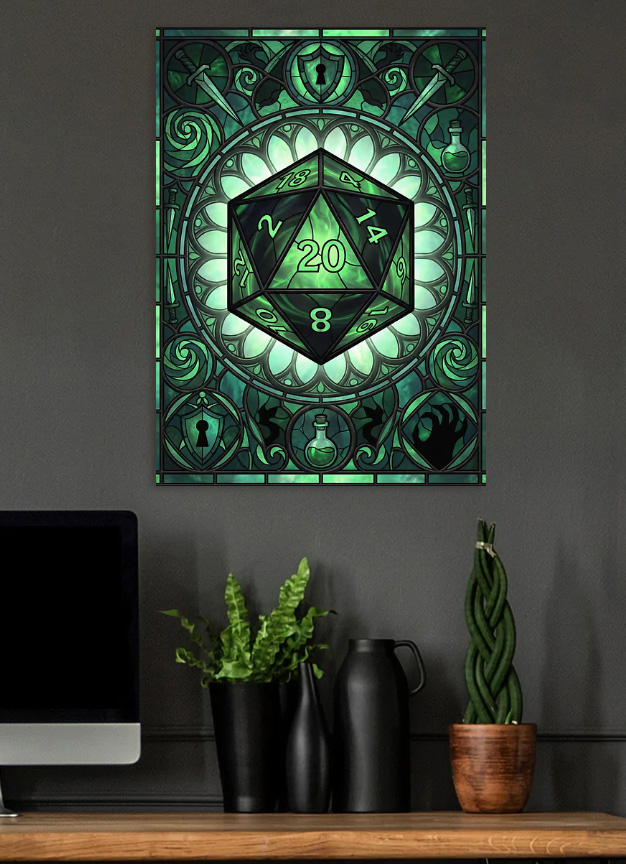 Dungeons and Dragons Dice in Stained Glass